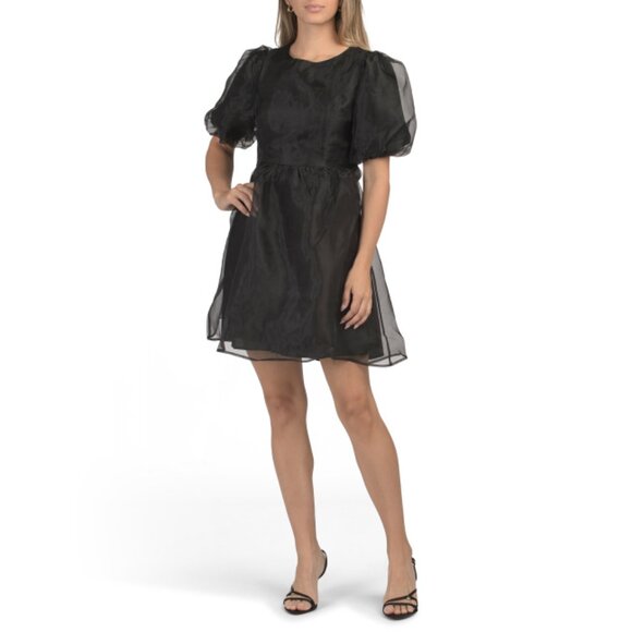 SUGAR LIPS Black Puff Sleeve Organza Mini Dress - Picture 1 of 2